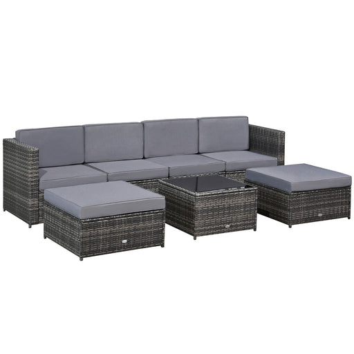 7-tlg. Polyrattan Gartengarnitur Gartenmöbel Garten-Set Sitzgruppe Loungeset Loungemöbel inkl. Fusshocker Sitzkissen Grau Stahl + Polyester, 58x58x37cm