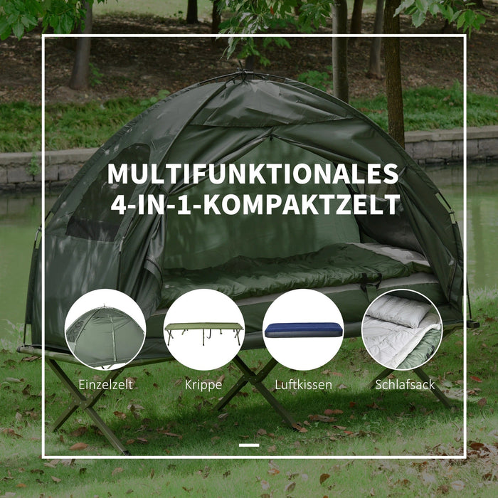 campingzelt mit feldbett Campingzelt-Set mit Feldbett Schlafsack und Matratze Dunkelgrün, 193x8 — floki24