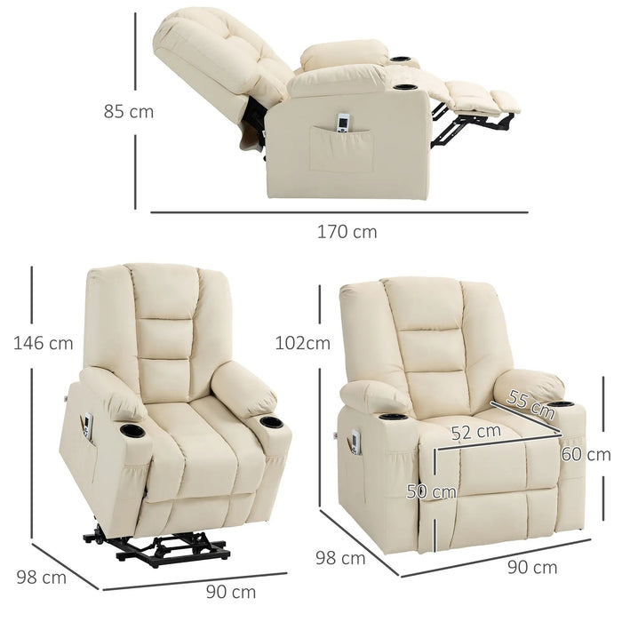 Massagesessel Aufstehhilfe Seniorensessel inkl. Fernbedienung 4 Massagemodi Cremeweiss, 90x98x102cm
