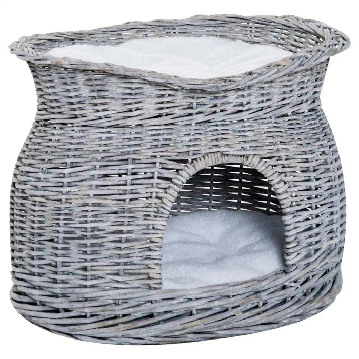 Panier de saule en rotin pour chats avec 2 oreillers doux, jacinthe d'eau 56x37x40cm