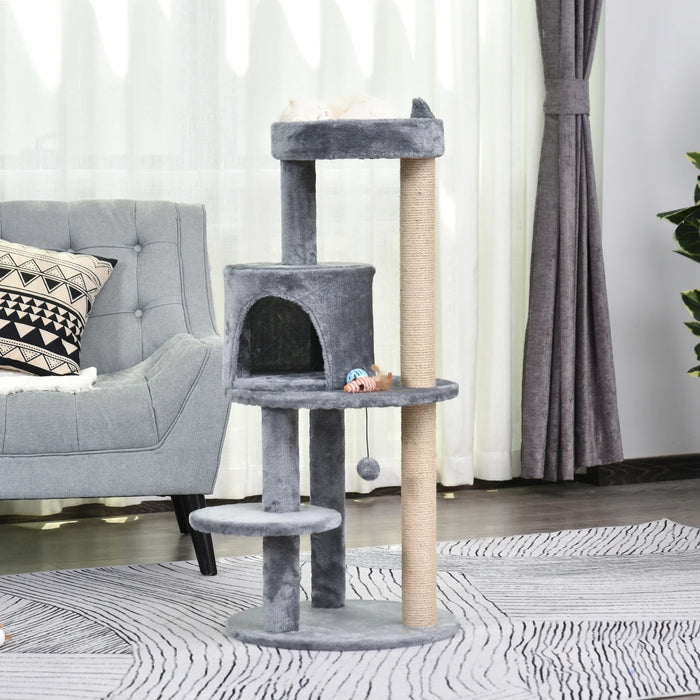 Katzenbaum Cat à 4 actions avec balles de jeu sisal en peluche gris 48x48x104cm