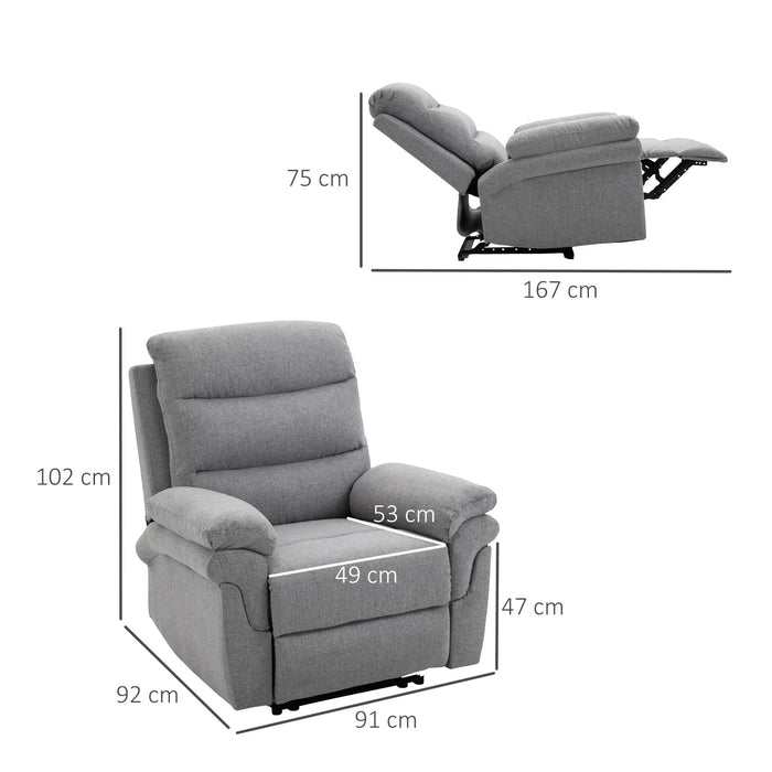 Détendez le fauteuil avec une fonction de mensonge en un seul fauteuil télévisé gris clair, 91x92x102cm