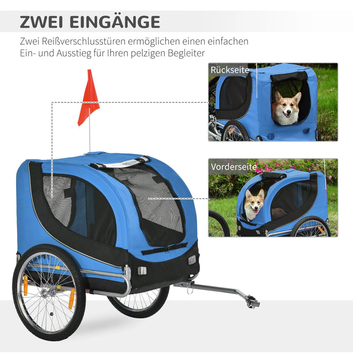 Remorque de vélo pour chiens avec un couplage universel bleu, 130x73x90cm