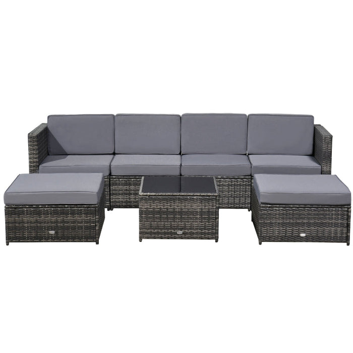 7-tlg. Polyrattan Gartengarnitur Gartenmöbel Garten-Set Sitzgruppe Loungeset Loungemöbel inkl. Fusshocker Sitzkissen Grau Stahl + Polyester, 58x58x37cm