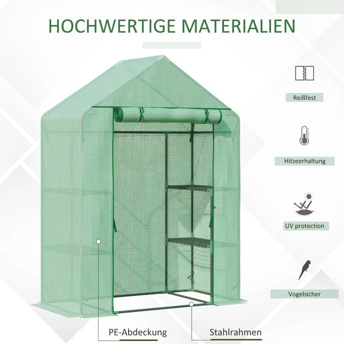 Foliengewächshaus Gewächshaus mit 6 Regalebenen begehbares Gartenhäuschen Treibhaus Tomatenhaus Pflanzenhaus mit aufrollbarem Eingang Frühbeet Grün 141x72x191cm