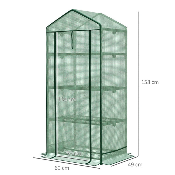 Mini-Gewächshaus Anzuchtgewächshaus mit Folienabdeckung und 4 Regalböden Regale Rolltür Gemüsebeet Grün 69x49x158cm