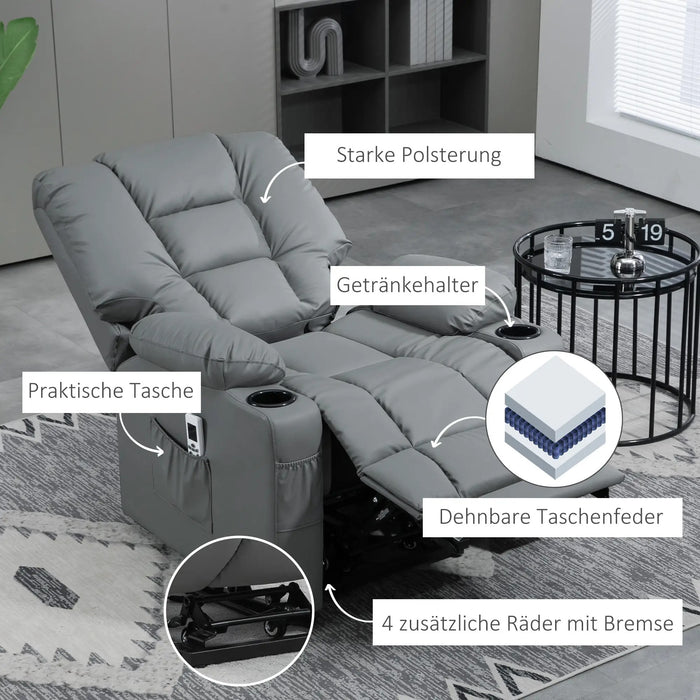 Massagesessel Aufstehhilfe Seniorensessel inkl. Fernbedienung 4 Massagemodi Grau, 90x98x102cm