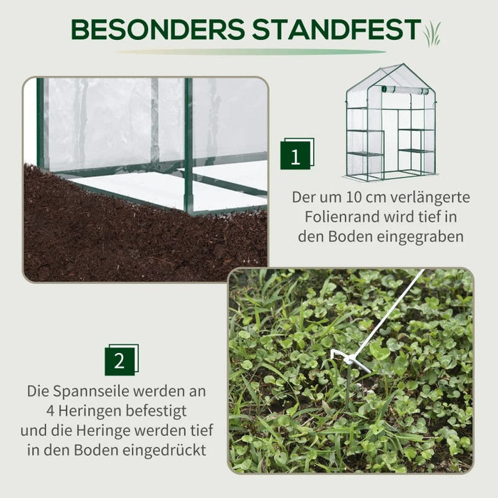 Foliengewächshaus begehbares Gartenhäuschen Tomatengewächshaus Treibhaus Frühbeet mit 6 Regalen Transparent Stahl PVC-Kunststoff 142x73x195cm