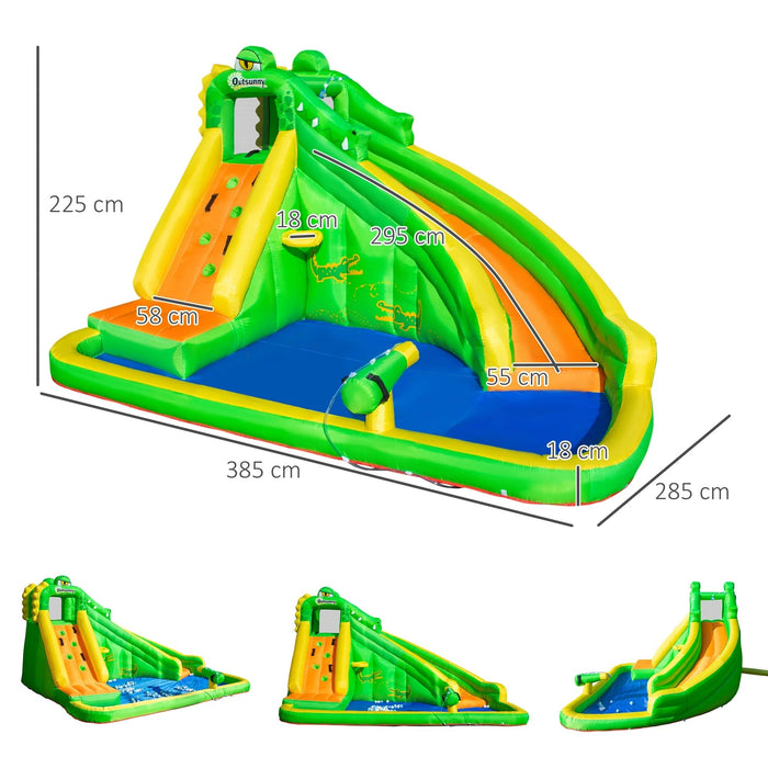 Aufblasbare Hüpfburg mit Gebläse Wasserrutsche Spielpool Aufblasbare Wasserspielcenter mit Rutsche Wasserpark aufblasbar Planschbecken ab 3 Jahre, 380x285x225cm