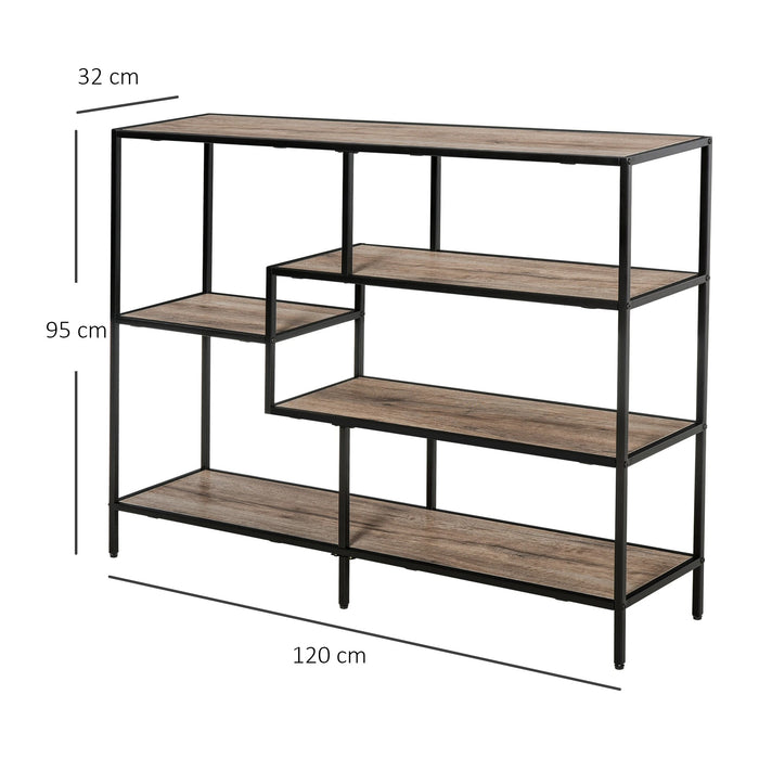 Standregal, Bücherregal Lagerregal Industrieller Stil, Schwarz+helle Eiche, 120x32x95cm