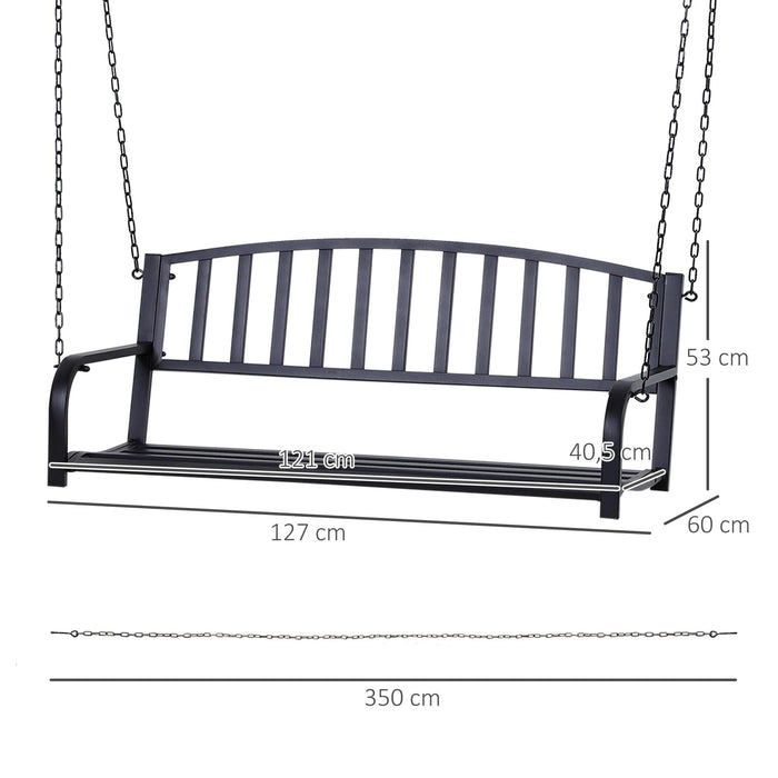 Hängebank 2-Sitzer Gartenschaukel Schaukelbank Hollywoodschaukel Schwebebank mit Ketten Metall Schwarz, 127x60x53cm