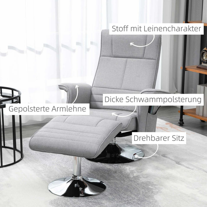 Chaise de massage avec ottoman, 8 têtes de vibration, fonction d'inclinaison, gris clair