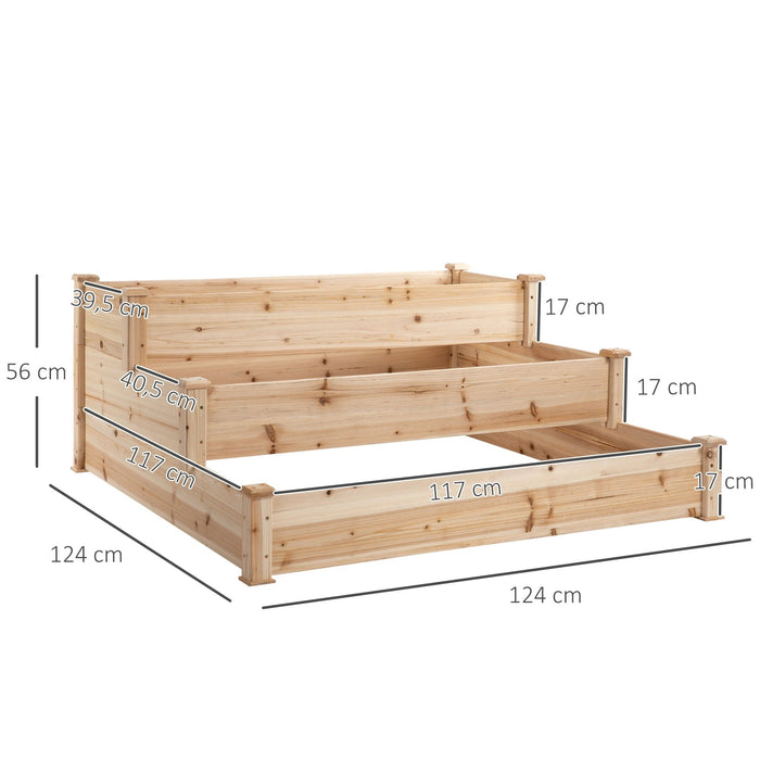 Hochbeet 3-stufige Gartenbeet Pflanzenbeet Kräuterbeet Blumentreppe für Balkon Garten Natur Tannenholz, 124x124x56cm