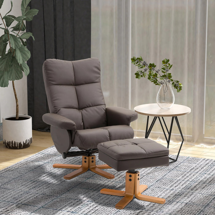 Détendez le fauteuil avec tabouret et espace de stockage télévisé en fauteuil roulant 360 ° Rotation brun, 80x86x99cm