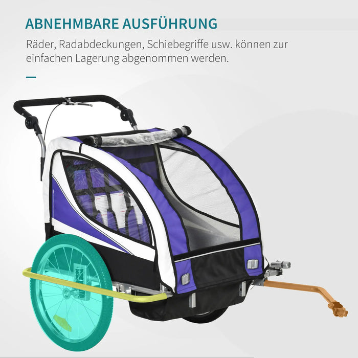 Children's bike trailer for 2 children including reflectors and flags