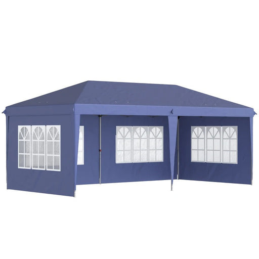 Faltpavillon 6x3m, halboffen, abnehmbare Seitenwände, grosse Fenster, Tragetasche, Stahlrahmen, blau