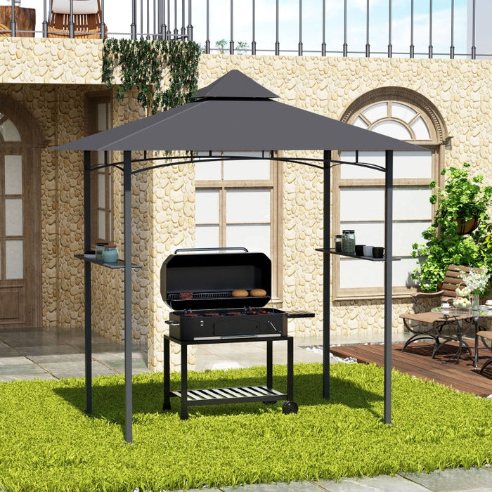 Grillpavillon Gartenzelt Grill Pavillon Balkonpavillon mit Ablagen Flammhemmendes Doppeldach Grau, 245x148x252cm