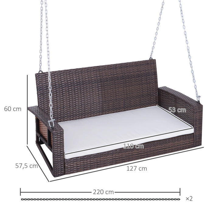 Hängebank 2-Sitzer Rattan Gartenschaukel mit Sitzkissen Hängeschaukel Hollywoodschaukel Schaukelbank Gartenbank Braun, 127x65x60cm