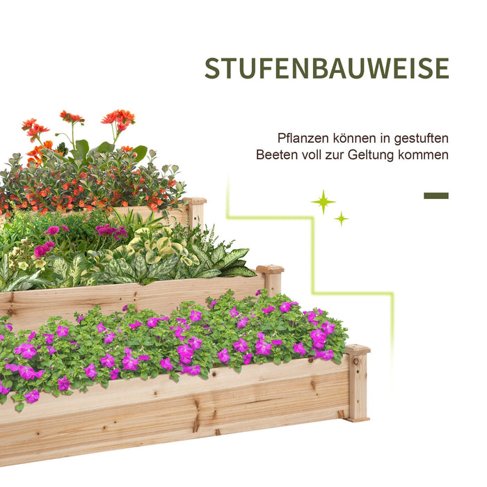 Hochbeet 3-stufige Gartenbeet Pflanzenbeet Kräuterbeet Blumentreppe für Balkon Garten Natur Tannenholz, 124x124x56cm