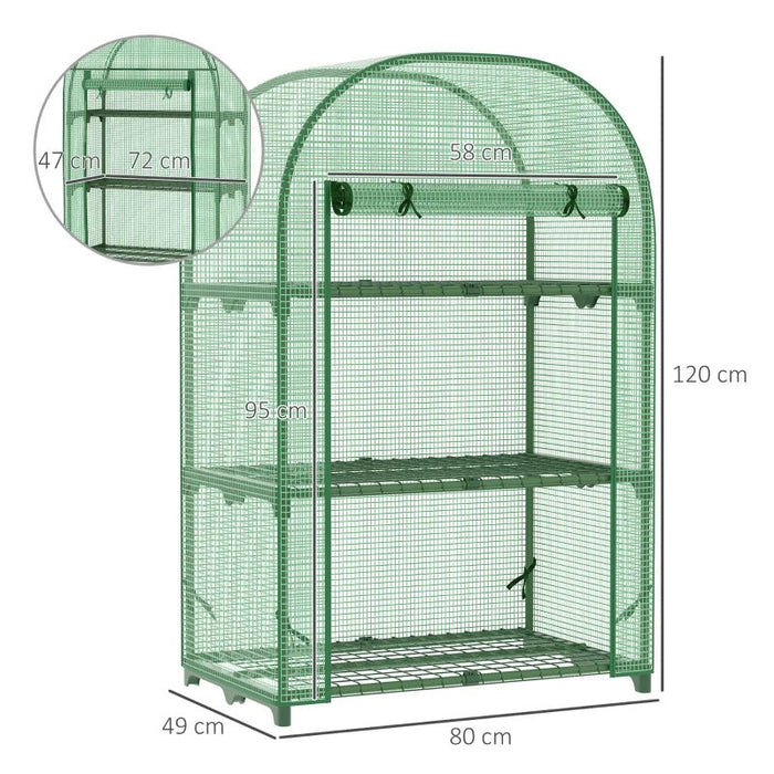 Foliengewächshaus Balkon mit 3 Ablagen Mini Gewächshaus Treibhaus Tomatenhaus Pflanzenhaus Frühbeet Metall Grün 80x49x120cm