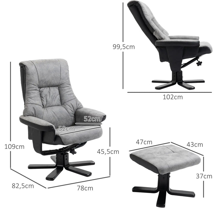 Détendez le fauteuil avec tabouret à 360 ° Couverture respirante rotative gris, 78x82.5x109cm