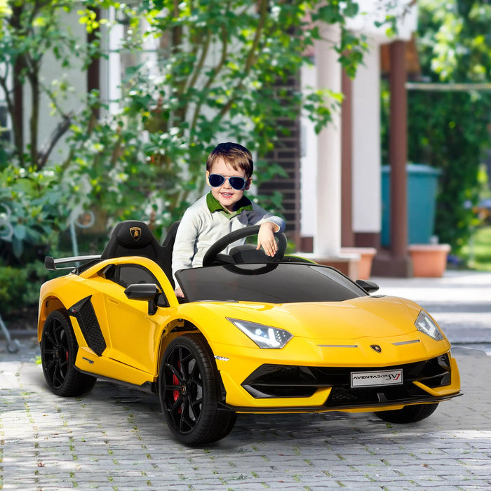 Voiture électrique pour enfants 12v Lamborghini SVJ sous licence pendant 3-8 ans avec télécommande 2x550 moteurs MP3 / USB Musique légère métal jaune 123x66.55.5 cm