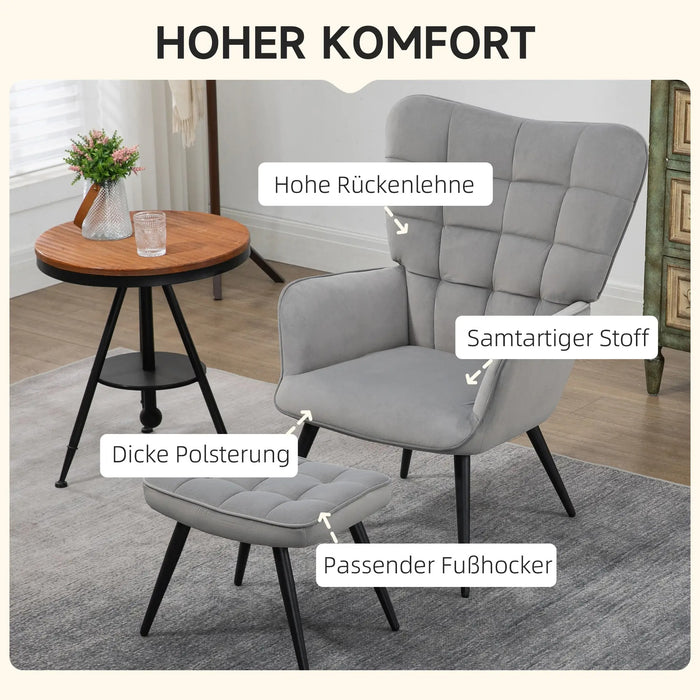 Détendez le fauteuil avec fauteuil ottoman avec tabouret de pied, set en 2 parties, gris