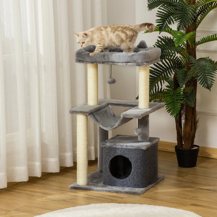 Stratching Post avec hamac, arbre de jeu, plates-formes en peluche sisal, gris